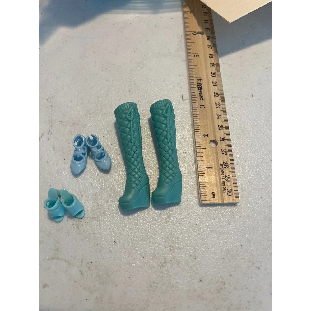 BarbieDoll Shoe Lot Teal Quilted Boots Blue Mary Janes Sandals 3 Pairs